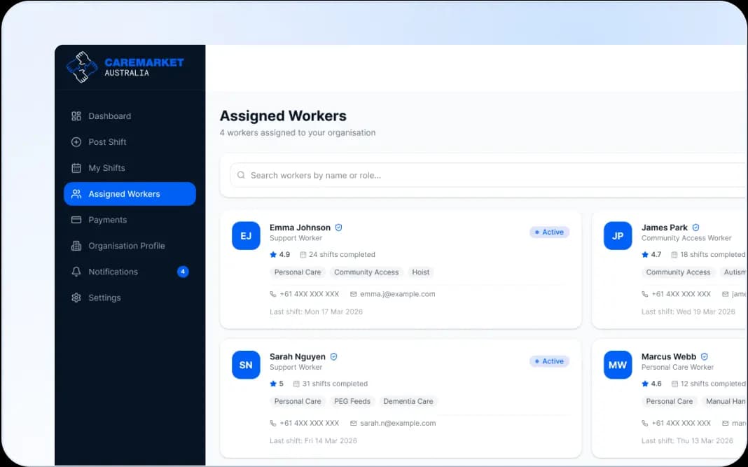 Assigned Workers screen preview
