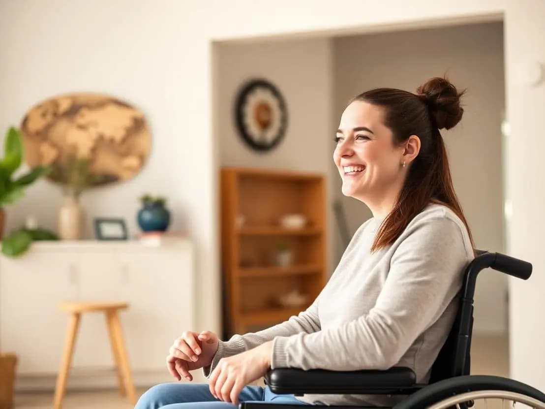 Support worker smiling with a client Support worker smiling with a client